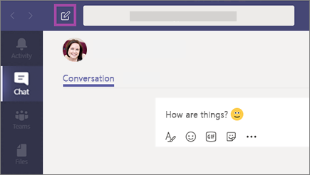 To start a chat, select New chat at the top of Teams.